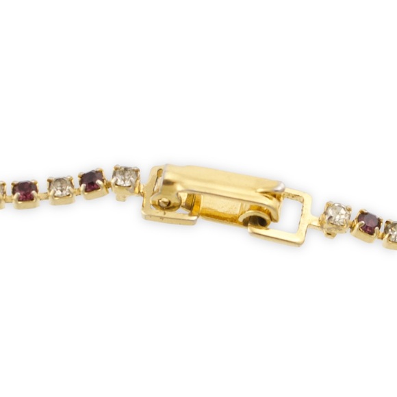 Vintage Rhinestone Tennis Bracelet Gold Plated Purple & Clear Stones - Picture 4 of 5